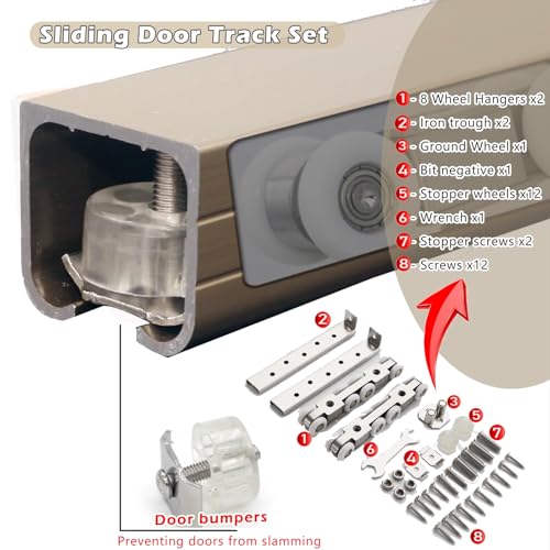 Kit de Herrajes para Puerta Corredera Oculta, Riel Bifold Colgante para Puertas de Clóset 26 pulgadas (66 cm) con Rodillos y Cierre Suave miniatura 5
