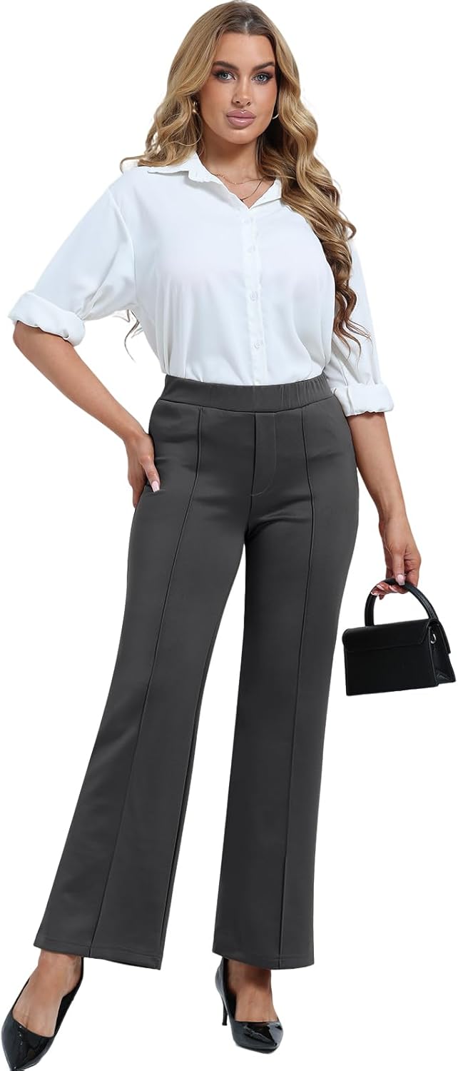 Dress Pants Women Business: Pants Tummy Control Office Straight Leg Trousers High Waisted Ladies Slacks Black - Image 5
