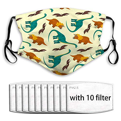 Preisvergleich Produktbild Staubschutz Mundschild,Winddichte Gesichtsbedeckung,Sturmhaube,Unisex Gesichtsdekoration,Unsex Scraf Face Protector Winddicht (10 Filter) Niedliche Cartoon Dinosaurier Muster Für Kinder Textil
