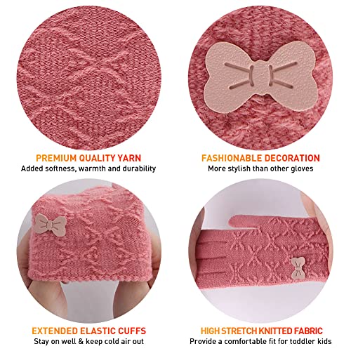 Image of Winter Gloves for Toddler Kids - 3 Pairs Boys Girls Soft Warm Wool Lined Gloves Full Finger Children Knit Gloves