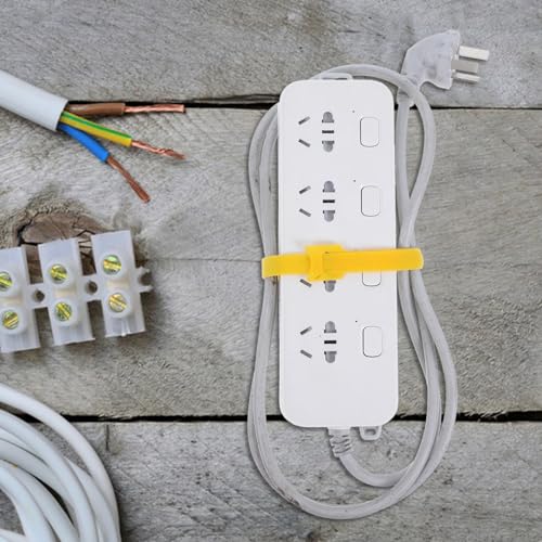 SEWACC 100 piezas reutilizables de sujetacables de gancho y bucle resistentes, organizadores de cables para escritorio y gestión de cables eléctricos, amarillos 12 mm x 300 mm para uso en hogar y oficina miniatura 6