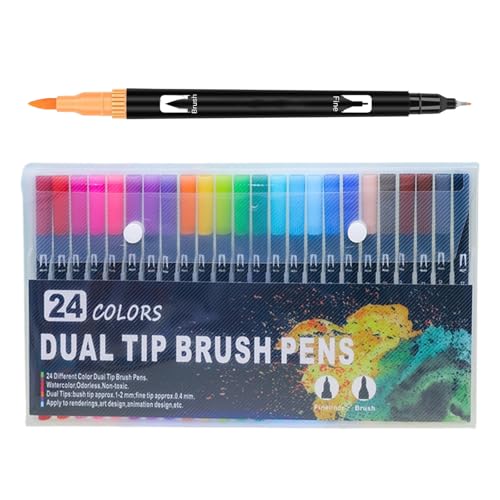 Dreamil 24 Farben Dual Brush Pen Set | Wasserfarben Stifte & Marker Aquarell Stifte | Mit dicker und dünner Spitze für Handlettering, Manga, Skizzen | Ideal für Erwachsene & Kinder