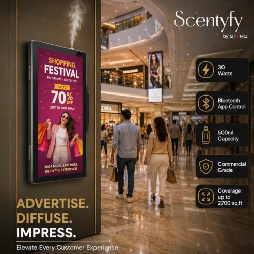 Image of SCENTYFY by STARQ ADScent Smart Advertising Aroma Diffuser with Digital Display, Commercial Scent Marketing Machine for Retail Stores, Hotels, Offices & Showrooms with 500ml Starter Perfume