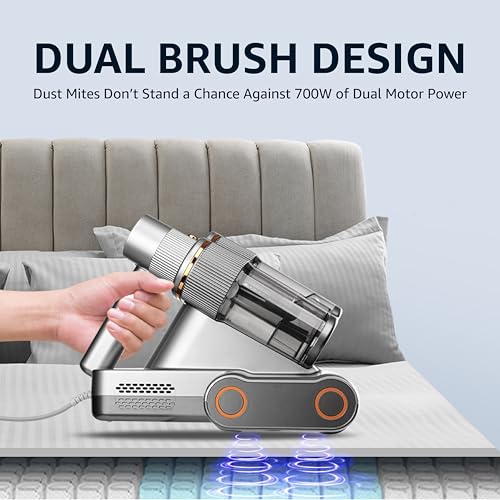 Image of VANTRO Dust Mite Remover Mattress Vacuum Cleaner | 700W | UV-C Light | 16KPa Suction| 60C Hot Air & Ultrasonic | Handheld Corded Bed Vacuum for Dust & Allergen Removal, Black