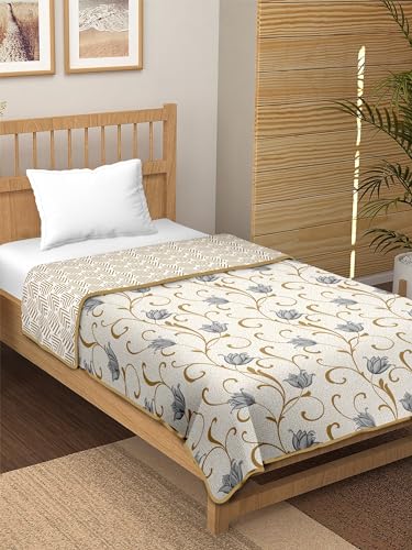 Image of Tundwal's Printed Cotton Reversible Dohar /AC Blanket for Single Bed |All Weather Light Weight | Rajasthani Printed Floral Design | Pack of 1-Grey louts