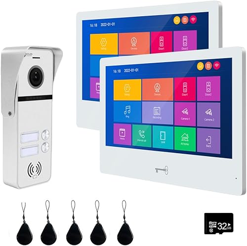 ANJIELO SMART Sistema de intercomunicación con timbre de video con cable, 2 unidades de 10 pulgadas, monitor táctil inalámbrico, WiFi, video,