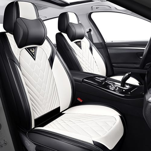 Image of Car Seat Covers Front Seats for Kia Telluride 2020-2026, Anti-Slip Full Coverage Car Seat Covers, Waterproof Nappa Leather Car Seat Cover Sets(2 Seats with Headrests /Black White)