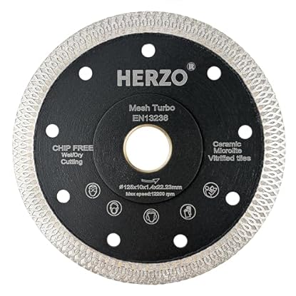 Foto di HERZO Disco Diamantato 125mm x 22,23 mm per Piastrelle - Disco Diamantato 125mm per Piastrelle, Gres Porcellanato, Porcellana e Ceramica