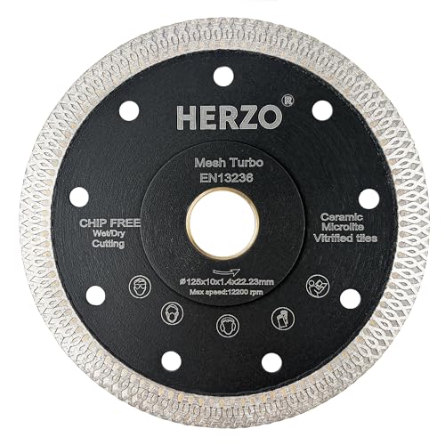 HERZO Disque Diamant 125 mm x 22,23 mm pour Carrelage - Disque Diamant 125 mm pour Carrelage, Grès Cérame, Porcelaine et Céramique