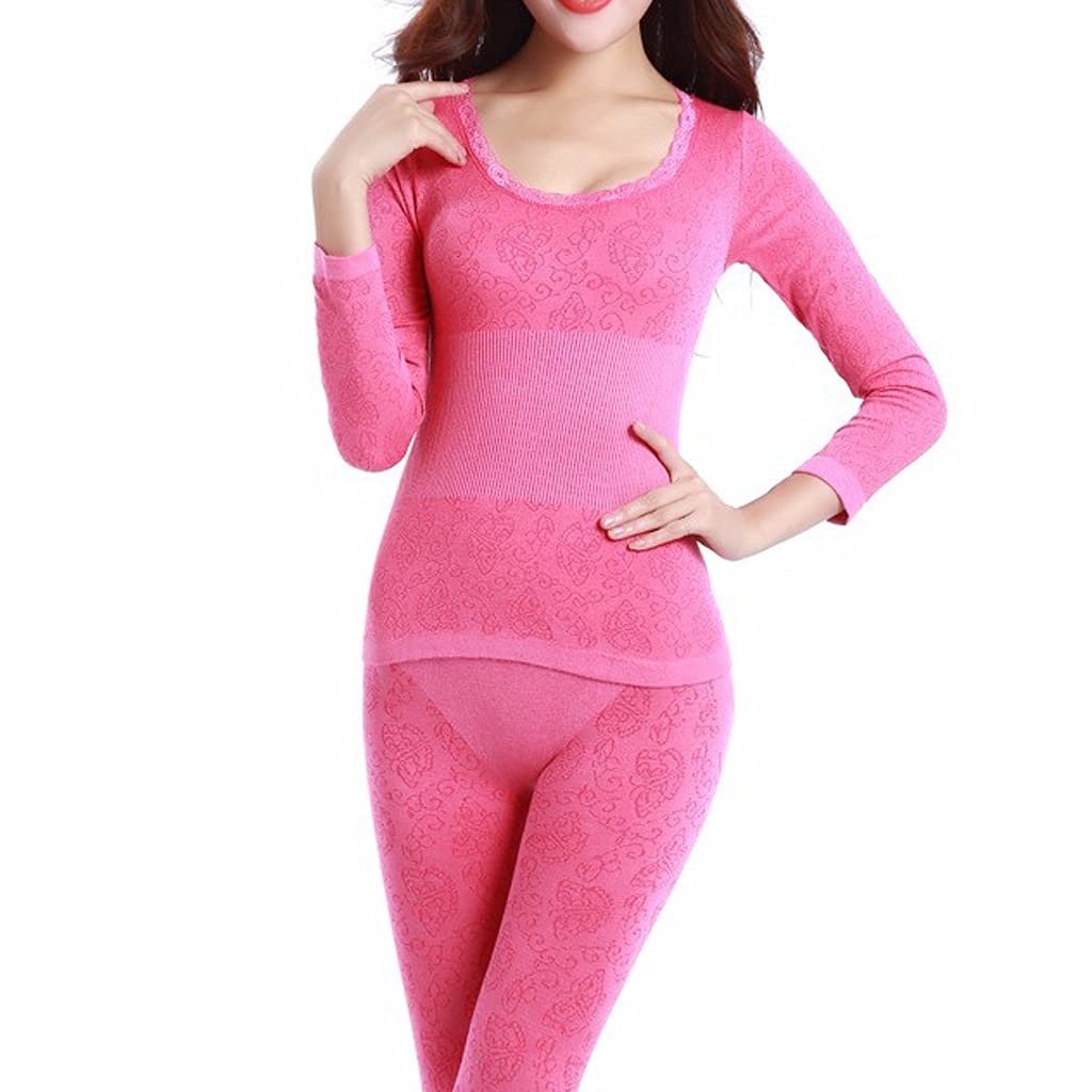 Ropa Interior térmica de Encaje Ropa de Mujer Sexy Invierno sin Costuras Íntimos cálidos Imprimir Conjuntos Largos en Forma de Mujer (Color : C, tamaño : One Size) (A One Size)