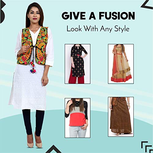 Image of Craft Trade Women's Cotton Embroidered Kutchi Jacket with Tassels Sleeveless Mirror Work