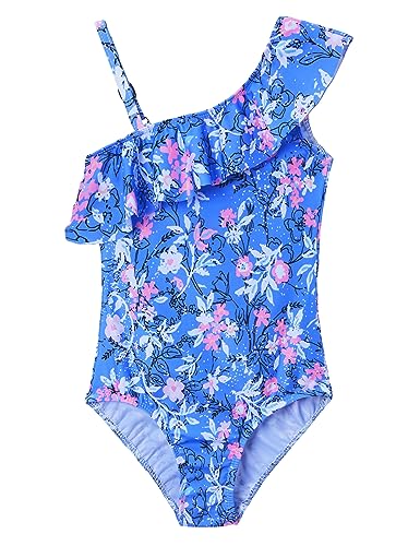 Image of Snowheart Girls Swimsuit Adjustable Shoulder Strap UPF50+ One-Shoulder Ruffle Bathing Suit 3-12T