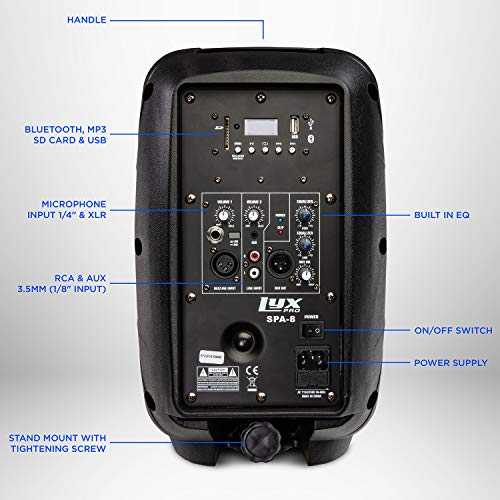 Lyxpro Spa-10 10" Portable Pa Speaker System With Metal Tripod Stand Combo Kit Power Active Amplifier Equalizer Bluetooth Sd Slot Usb Mp3 Xlr 1/4" 1/8" 3.5Mm Inputs Remote Control #TOP2