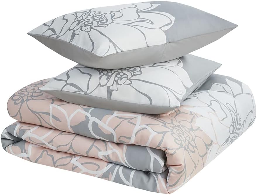Madison Park Delilah Sateen Cotton Comforter Set, Breathable, Soft Cover, Modern Print, All Season Down Alternative Cozy Bedding with Matching Shams, King/ Cal King, Grey/Blush 3 Piece
