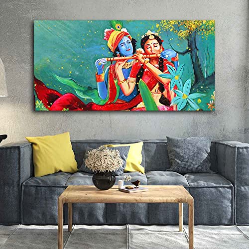 Image of VIBECRAFTS Canvas Paintings for Living Room Drawing Room Abstract Art Radha Krishna Canvas Wall Painting Fitted With Wooden Frame For Home | Office | Living Room | Gift (PTVCH 2477)