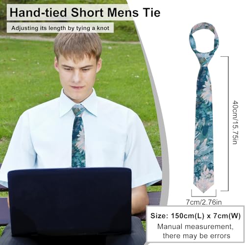 Image of Luckyvestir Mens Ties, Sage /Dusty Blue /Pink Floral Ties for Men, 2.76 inch Cotton Flower Necktie for Wedding /Groomsmen /Party