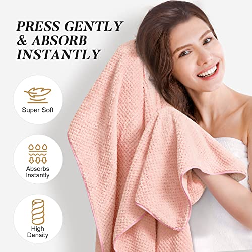 Sucedul Large Microfiber Hair Towel Wrap For Women, 2 Pack Super Absorbent Hair Drying Towel, Anti Frizz Fast Drying Hair Turbans For Long, Thick, Curly Hair, Super Soft Hair Wrap Towels Blue Pink #TOP3