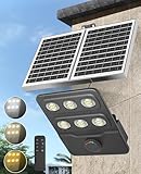 JAYNLT Lampadaire Solaire Extérieur Puissant, 3 Températures Projecteur Solaire Exterieur avec Détecteur de Mouvement et Télécommande, IP67 Étanche Spot Solaire pour Jardin Garage Parking Cour 1Pack