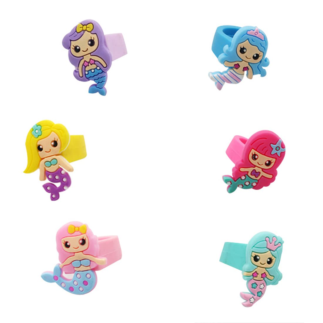 Caimeytie Children's Animal Rings Set of 6 pcs Girls Party Daily Wearing Mermaids Rings