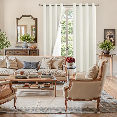 Image of YoungsTex Ivory Linen 100% Blackout Curtains 68 Inch Length for Bedroom, Room Darkening Black Out Drapes Thermal Insulated with Grommet for Country Living Room, Ivory, 2 Panels, 52 X 68 Inch
