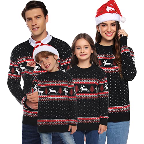 Uniexcosm Family Christmas Sweater Snowflake Reindeer Pattern Long Sleeve Crew Neck Xmas Holiday Pullover Knitwear