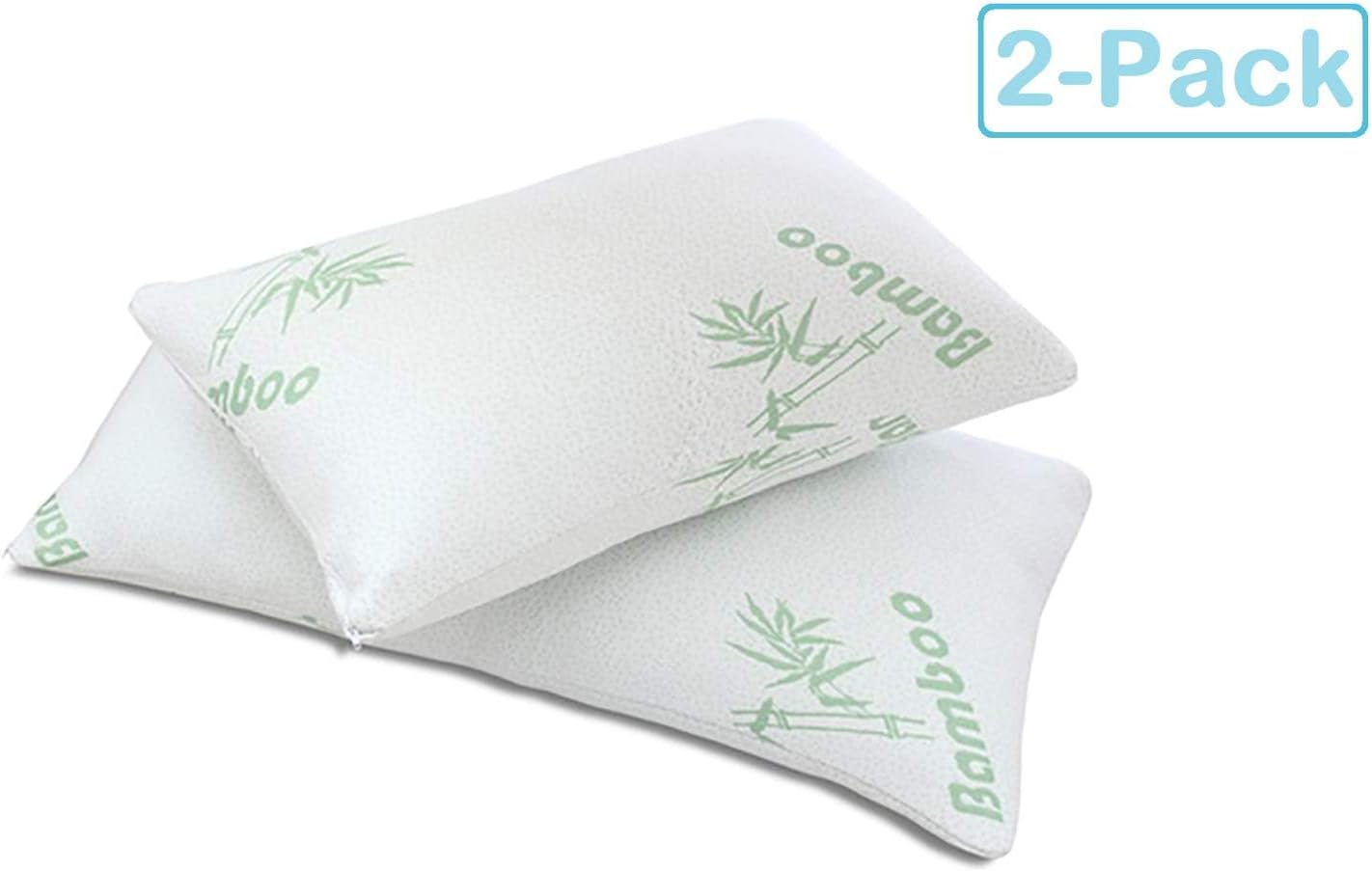 All American Collection Soft Home Bedroom Premium Hotel Quality 2pc Pillow Shredded Memory Foam for Sleeping (Queen, White)