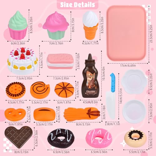 Kinderküche Dessert Set Spielzeug Küchenzubehör Lebensmittel mit Dessertplatte, Lernspielzeug Teeparty Geschenk für Kinder ab 3 Jahren