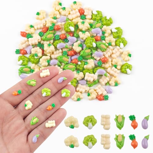 200 Pieces Tiny Vegetable for Dollhouse Miniatures Resin Food for Crafts Mini Vegetable Decor for Dollhouse Mini Kitchen Fairy Garden Micro Landscaping Decoration