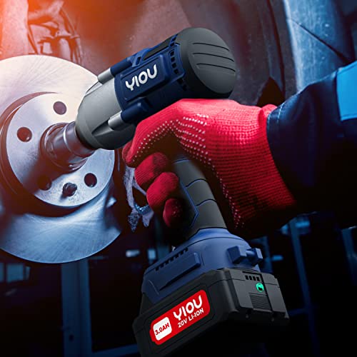 Yiou 20V Max Cordless Impact Wrench 1/2 Inch,Compact Impact Wrench Set For Home & Car,Max Torque 320Nm,3.0A Li-Ion Battery, 9Pcs Driver Impact Sockets, Brushless Motor,Fast Charger And Tool Bag,Blue #TOP5