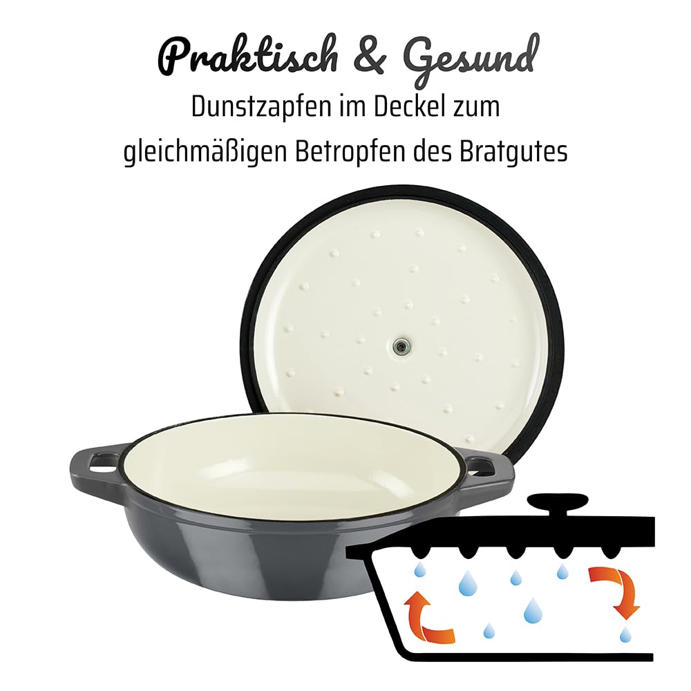 GSW 716321 Grey Shadow Schmortopf mit Deckel, Gusseisen, grau/creme - ⌀30 cm