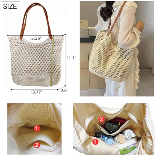 Bolsa de malla para playa con correa de cuero miniatura 3