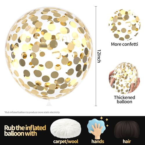 Image of VHUWE Champagne Gold Confetti Balloons 25 Pcs, 12 Inch Thickened Clear Latex Balloon with Confetti Inside for Birthday Party Baby Shower Graduation Anniversary Engagement Decorations Supplies