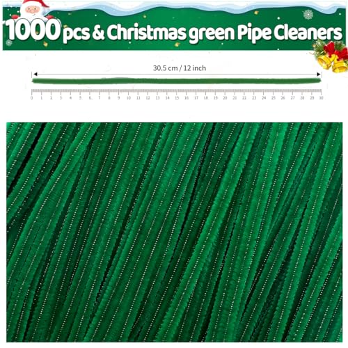 Image of IOOLEEM 1000pcs Christmas Green Pipe Cleaners for Christmas Crafts | Chenille Stems for DIY Flower Making & Festival Decor & Party Projects, Pipe Cleaner Crafts, Art and Craft Supplies