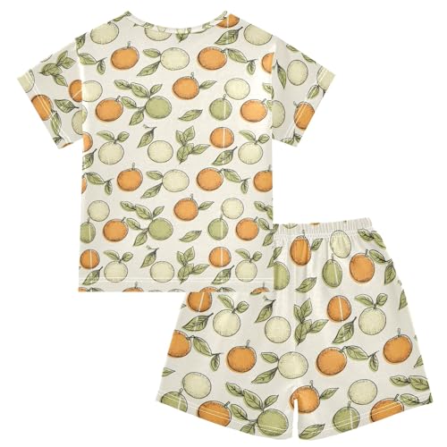 Orange Retro Cartoon Pattern Summer Cute Pajama Sets, Short Sets for Daily Wears and Sleep Wears2