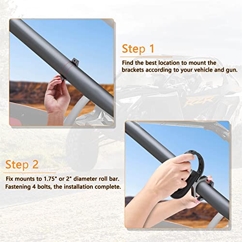 ZIDIYORUO UTV Gun Holder, Strong Elastic Rubber Straps UTV Gun Rack Rifle Carrier, Sturdy Mounts Perfect Fits for 1.75” to 2” Roll Bars, UTV Gun Carrier Sold in Pair