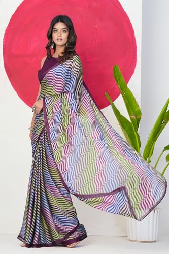 Image of MIRCHI FASHION Women Saree | Chiffon Chevron Zig Zag Printed Office Wear Sari with Blouse