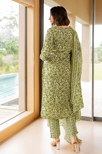 Image of MIRCHI FASHION Women's Straight Fit Pure Cotton Printed Kurta Set with Dupatta and Trouser