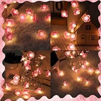 Auting LED Lichterkette Kirschblüten Innen, 4M 40 LEDS lichterkette blumen Girlande Batterie mit Timing-Funktion, Lichterkette rosa mit Blumengirlande für Innen,Hochzeit, Party Deko, 1 Stück – Ansicht 8