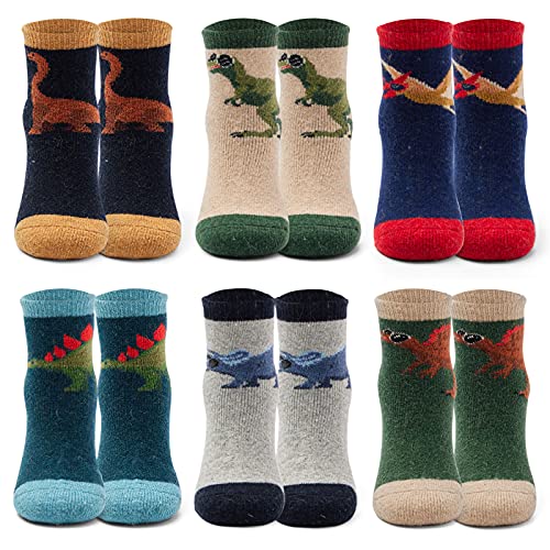Moon Tree Boys Wool Socks Kids Winter Warm Socks Thick Thermal Crew Socks for Girls 6 Pack