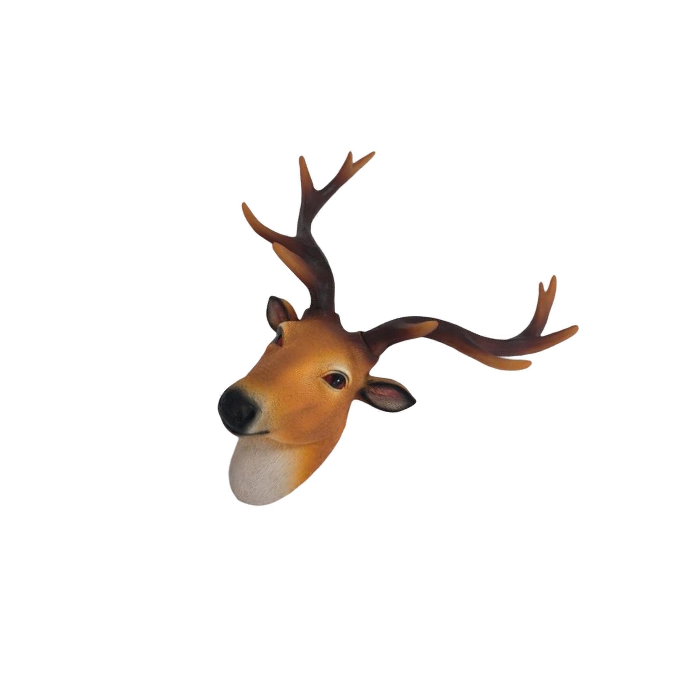 YIXANNX Realistic Simulated Animal Head Wall Sculpture Elk Living Room Decor Rustic Decoration Accessories Unique Craftsmanship Accessories Statue 3D, Brown, 23x12.5x28cm
