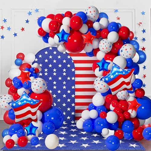 Image of Red White and Blue Balloon Garland Arch Kit - 138 Pcs 4th of July Balloons Arch Kit for Independence Day Nautical Party Baseball Graduations Patriotic Theme Party Decorations