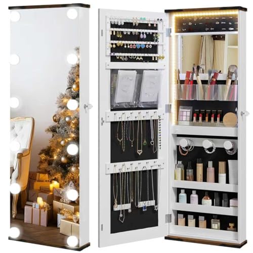 Dystler Over the Door Jewelry Organizer, 12 Hollywood Bulbs Hanging Jewelry Armoire with Full Length...