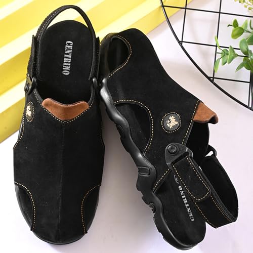Image of Centrino Men's Sandals | Slingback Strap with Cushioned Black Footbed | Closed-Toe Clog Sandals | Stylish Sandal with Grip Insole | Comfortable Casual Footwear for Office, Travel & Walking (9585)