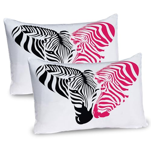 Ambesonne Pink Zebra Pillow Sham Set of 2, Zebra Couple Heads in The Shape of Heart Love Wedding Celebration, Quality Microfiber Bedding Item for All Seasons, 26