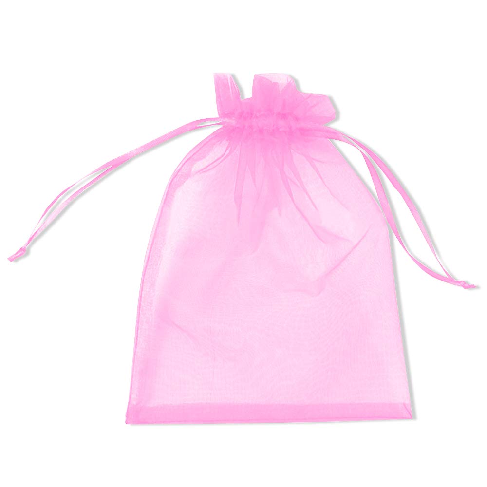 Plecupe Pink 100Pcs Organza Bags, Organza Gift Bags Large 16X22cm Wedding Favours Bags Jewelry Pouches With Drawstring For Wedding, Christmas, Birthday, Anniversary, Baptism