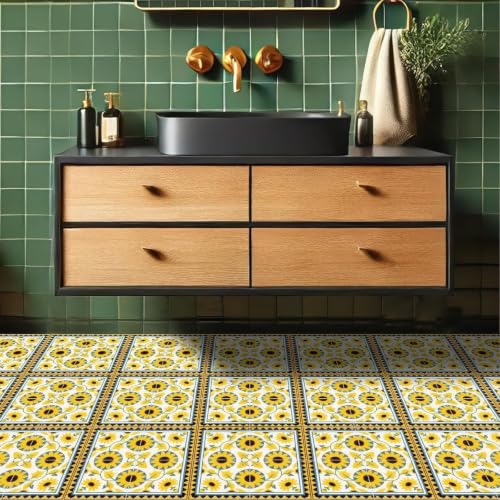 Image of Moroccan Tile Stickers | Waterproof Self Adhesive Peel & Stick Tile Decals for Kitchen Backsplash, Bathroom Wall, Floor, Furniture & Glass (4x4 Inch, Design 37)