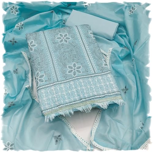 Image of Sidhidata Women's Poly Cotton Embroidery Work Unstitched Salwar Suit Dress Material With Embroidered Dupatta (DM Devika Free Size)