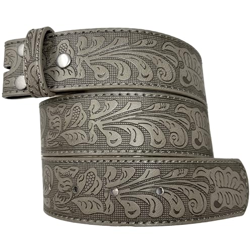 Image of BC Belts Western Leather Belt Strap - 1.5 inch Wide with Embossed Scrollwork Without Buckle for Men & Women, Cowboy /Cowgirl Style