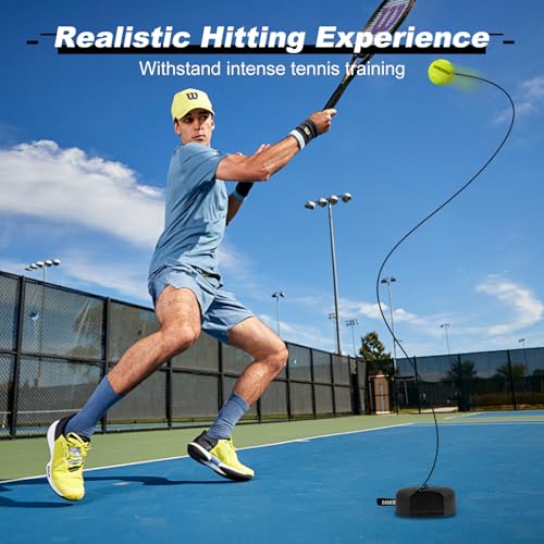 Image of Hikeen Premium Tennis Trainer Rebound with Metal Base,Portable Solo Tennis Trainer Set with 3 Highly Elastic String Balls,Tennis Practice Equipment for Adult Kids an Beginners