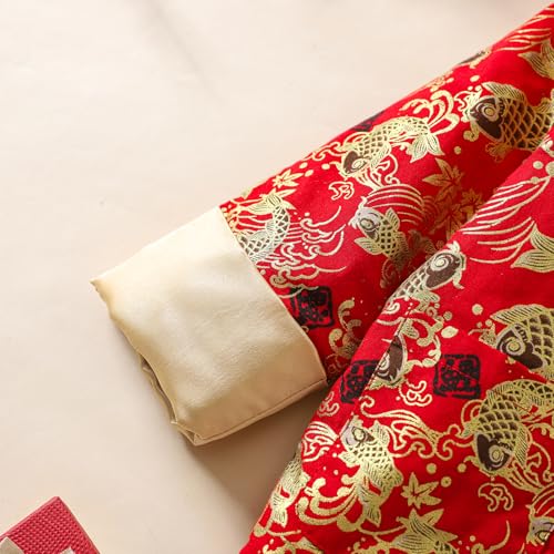 Image of Boy Tang Suit Long Sleeve Shirt Thicken Jacket Coat Chinese New Year Outfit Traditional Clothes for Kids Toddler(Koi Fish,4-5 Years)